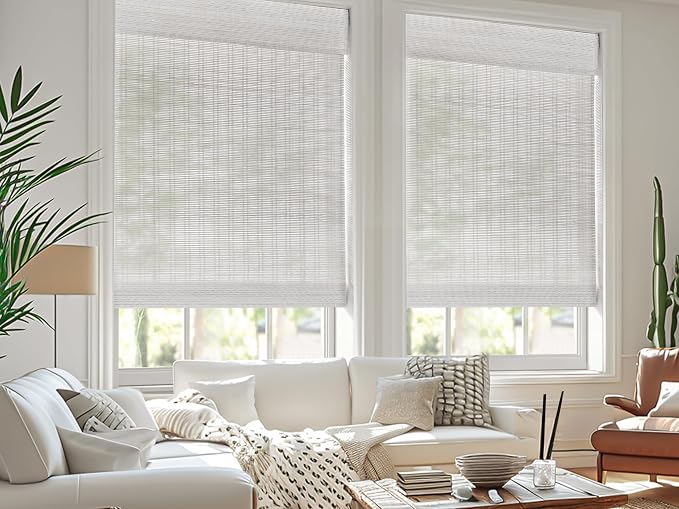 LazBlinds Cordless Bamboo Roman Shades for Windows, 33'' W x 60'' H | Natural Light Filtering Bamboo Window Blinds, Bamboo Blinds for Bedroom Living Room Office Indoor