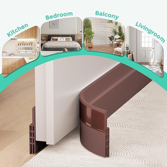 Hojoy 2 Pack Under Door Draft Stopper, Adjustable Door Sweep Anti-Collision Strong Adhesive Weather Stripping Tape Soundproof Draught Stoppers 2" W x 39" L, Brown