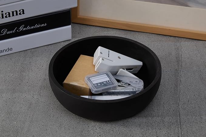 Aotea Crafts - 7.9" Large Concrete Key Bowl for Entryway Table Decor - Modern Industrial & Minimalist Decorative Key Holder Bowl for Keys- Charcoal Black- Smooth Texture - Sealed & Durable