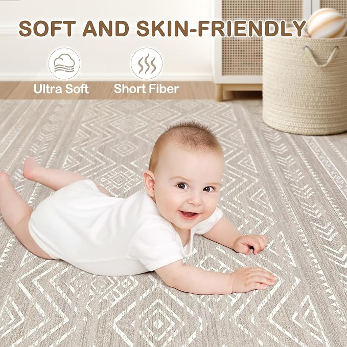 Tortania Area Rug Living Room Rugs - 5x8 Washable Large Soft Neutral Boho Moroccan Bohemian Farmhouse Rug Indoor Floor Carpet for Bedroom Under Dining Table Home Office Decor - Taupe