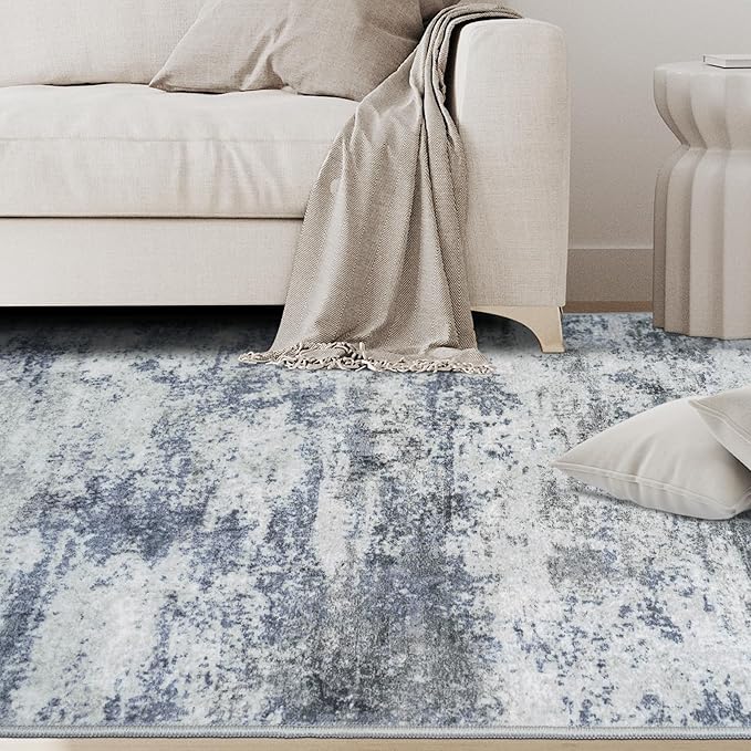 6x9 Area Rugs for Living Room Rug Washable: Abstract Rug for Dining Room Bedroom Carpet Non Slip 6 by 9 Indoor Modern Nursery Home Office Blue Grey