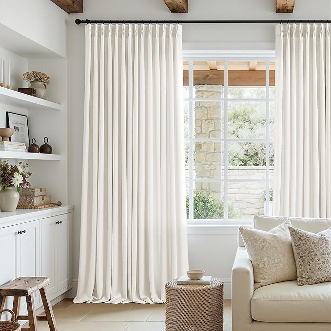 Ivory Linen Curtains 92 Inches Long 2 Panels Set Pinch Pleated Linen Drapes for Living Room Bedroom Neutral Boho Farmhouse Modern Back Tab Pinch Pleat Light Filtering Sheer Curtains 40x92 Length