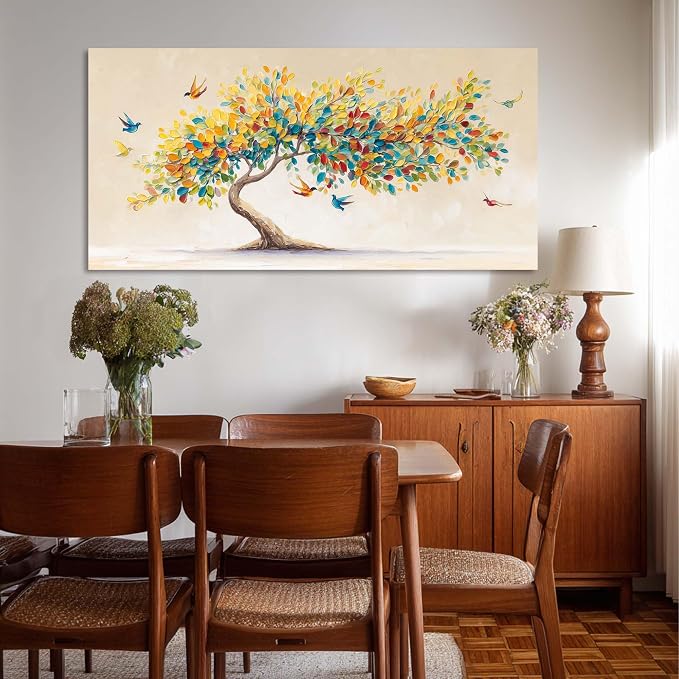 Ggaafet Bright Colorful Tree Wall Art for Living Room Canvas Oil Painting Prints Beautiful Tree of Life Art Deco Modern Artwork Office Bedroom Family Dining Room Decor Extra Large