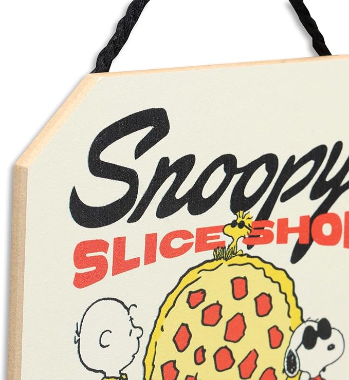 Peanuts Snoopy's Slice Shop Oven Fresh Pizza Hanging Wood Wall Decor - Fun Snoopy Pizza Sign for Kitchen or Dining Room