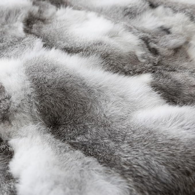 Genuine Rabbit Fur Throw Pillow Covers Set of 2, Luxury Decorative Pillowcases Soft Fluffy Animal Skin Accents Cushion Cover for Couch Sofa Bedroom Living Room Home,18x18 inch,Gray-White