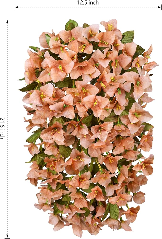 HyeFlora Bougainvillea Artificial Hanging Flowers Plants for Outdoors Decoration, 2pcs Faux Bougainvillea Vines Brown Fake Flowers Realistic UV Resistant Silk Flowers for Outside Planter Yard Porch
