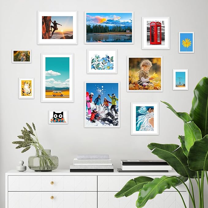 12x12 Picture Frame 2 Pack, White Photo Frames Collage for Wall Hanging, 12 x 12 Square Wall Gallery Poster Frame with Clear Plexiglass, Display Pictures 8x8 with Mat or 12x12 Without