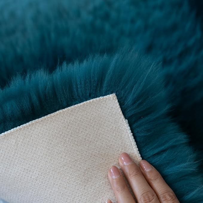 Sheepskin Chair Cushion Non-Slip Back Square Genuine Fur Chair Cover Silky Natural Wool Seat Cushion Pad Soft Area Rugs Carpet for Home Office Restaurant Chair 18x18 Inch (Pack of 1),Peacock Blue