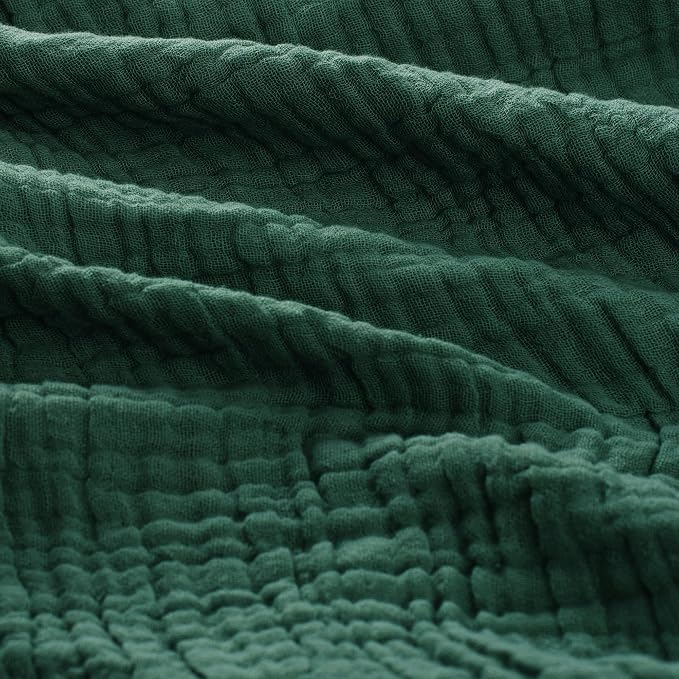 Carriediosa 100% Cotton Muslin Throw Blanket 50" X 70" Throw XL Size，4-Layers Summer Gauze Throws for Bed Couch，Soft Lightweight Breathable Linen Blankets Bedspread for Adults All Season，Dark Green