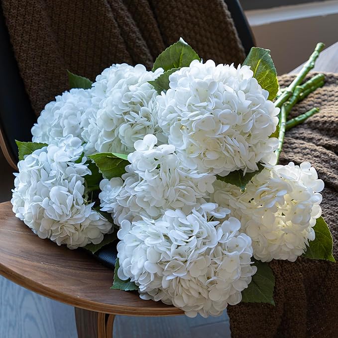 DUYONE 3PCS 22 inch Lifelike Artificial Hydrangea Large Flowers Artificial Flowers Dry Flowers Outdoor Wedding Christmas Office Family Party Living Room Table Decoration (White)