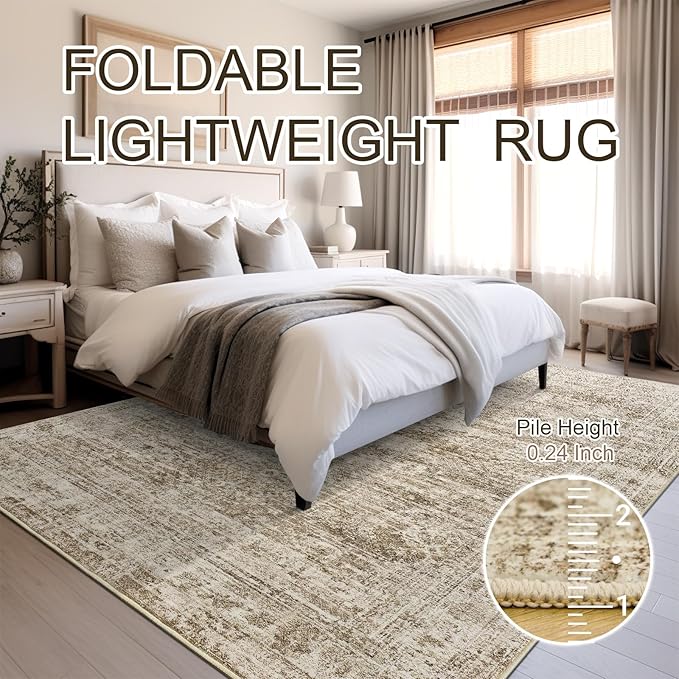 Soalmost Washable Area Rug 8x10, Large Soft Rugs for Living Room Vintage Area Rugs for Bedroom Dining Room Non-Slip Stain Resistant Brown Under Table Rug