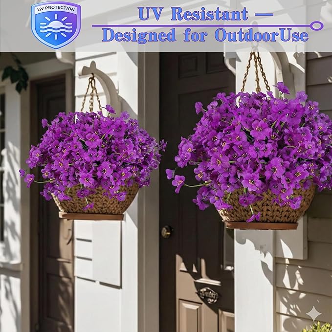 Geegoods Artificial Mums Flowers for Outdoors, 16 Bundles UV Resistant Fake Plastic Purple Flowers for Patio Porch Spring Summer Decor