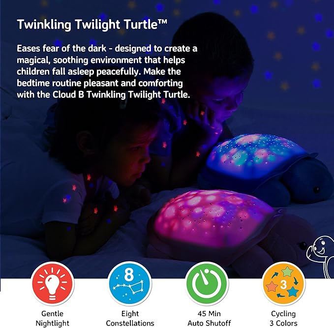 Cloud b Comforting Nightlight Star Projector w/ Soothing Sounds | Gentle Brightness | 3 Colors | Auto-Shutoff | Twinkling Twilight Turtle Aqua