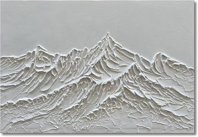 NANKAI Art Hand-Painted Snow Mountain Landscape Oil Painting White Modern Abstract Canvas Art Mural Family Wall Art Deco 30x45 inches