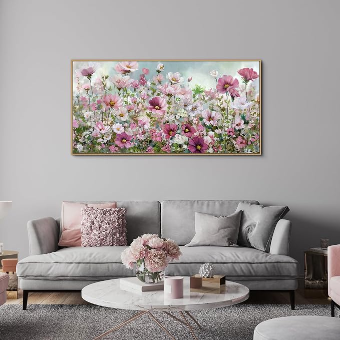 yiijeah Wall Art for Living Room Fower Bedroom Floral Canvas Framed Prints Pictures Colorful Wall Decor Watercolor Large Nature Wildflower Paintings 48x24 Inches