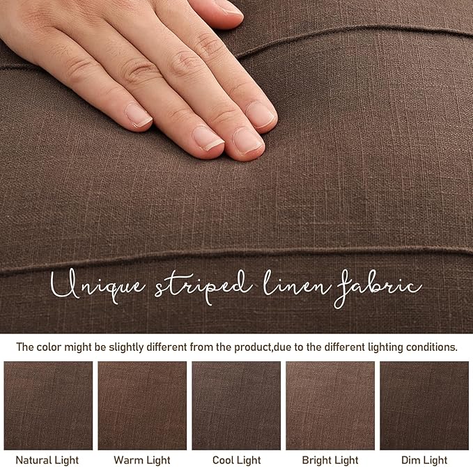 ZWJD Decorative Linen Throw Pillow Covers 20x20 Set of 2 Solid Handcrafted Striped Cushion Covers for Bed Soft Modern Farmhouse Neutral Pillowcase for Couch Bedroom Living Room Home Decor(Brown)