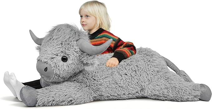 WDXDSOB 38.5 Inch Grey Giant Highland Cow Plush Stuffed Animal - Large Cow Pillow Gift for Kids and Adults, Couch & Bed Decor