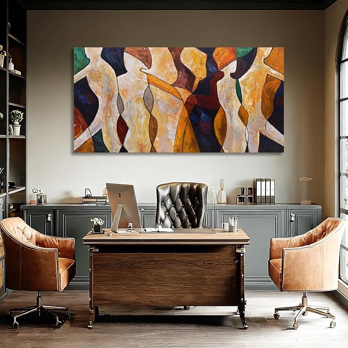 Hue7Art Abstract Canvas Wall Art Modern Colorful Abstract Painting Contemporary Figurative Artwork for Living Room Bedroom Office Apartment Wall Decor 24x48 Inch