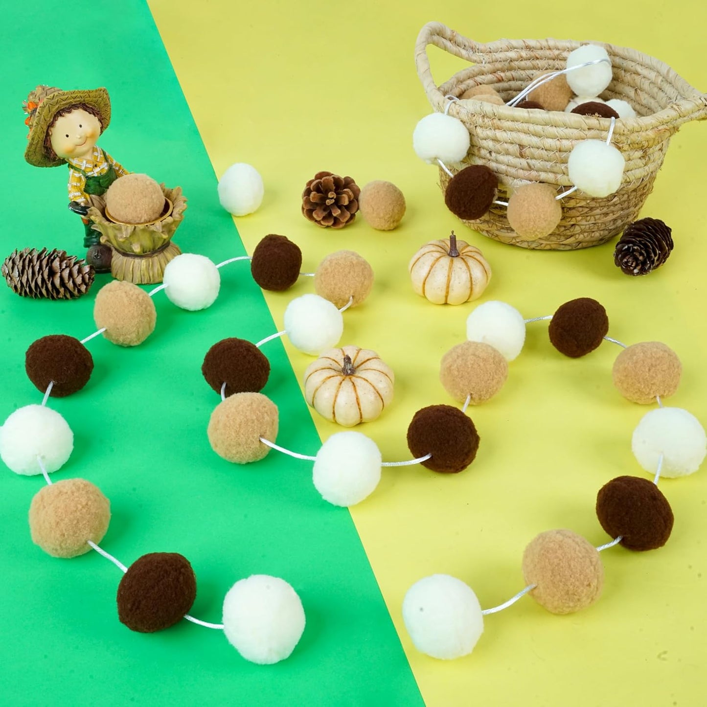 XmasExp Boho Pom Pom Garland Decorations - Large Felt Ball Garland for Mantle, Indoor Home Decor, Tree Ornaments, Kids Room and Party Hanging Decor,13 Ft.