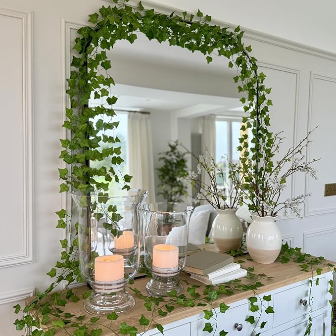 CQURE 48 Pcs 336Ft Artificial Ivy Fake Vines,Ivy Garland Greenery Garland Fake Hanging Plants Vines Green Leaves for Bedroom Wedding Garden Wall Room Decor