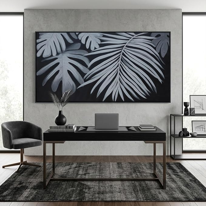 Large Black and White Botanical Wall Art - Modern Abstract Canvas Plant Pictures for Living Room, Framed Minimalist Artwork, Neutral Nature Wall Paintings for Bedroom Decor 29×58In
