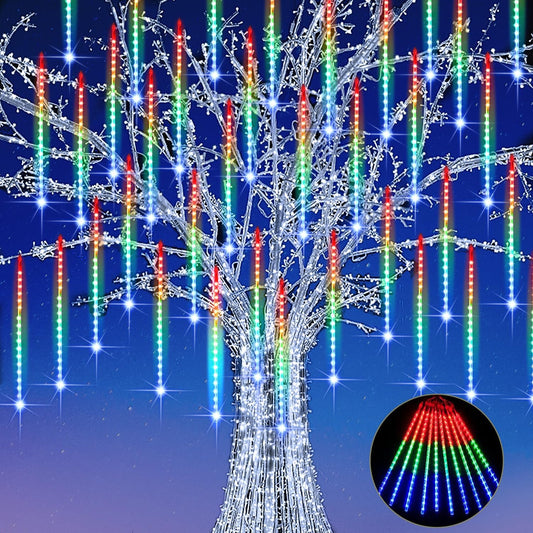 Christmas Meteor Shower Rain Lights, 10 Tube 12 Inch 240 LEDs Icicle Outdoor Raindrop for Xmas Halloween Wedding Party Tree Holiday Decoration, Colorful