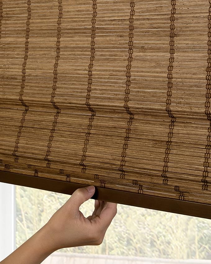 CHICOLOGY Bamboo Roman Shade, Cordless Light Filtering Woven Wood Window Treatment for Living Room, Dining Room, Kitchen & Office, Natural Bamboo Blinds for Boho Coastal Decor, Elk, 23"W x 64"H