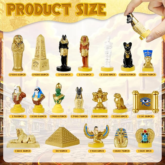 19 Pcs Egyptian Figurines Set Resin Ancient Egypt Decor Hand-Painted Small Ancient Egyptian Pyramid Mummy Pharaoh Anubis Statue Egyptian Gods for Table Home Decoration