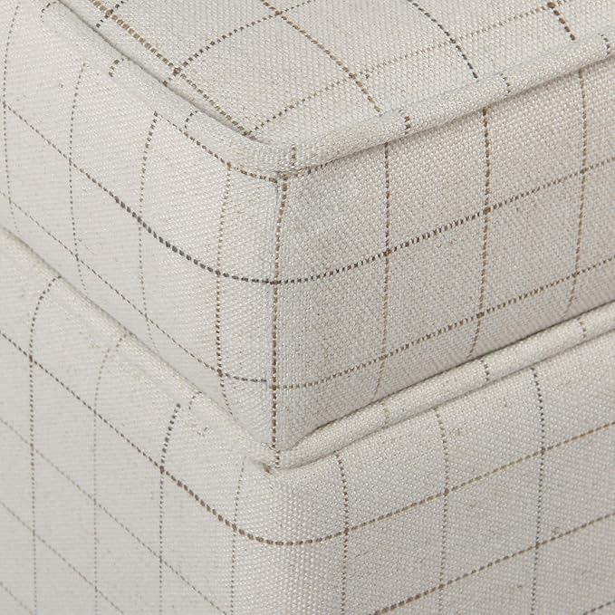 Homepop Home Decor | K7342-F2236 | Classic Square Storage Ottoman with Lift Off Lid | Ottoman with Storage for Living Room & Bedroom, Natural Windowpane Large