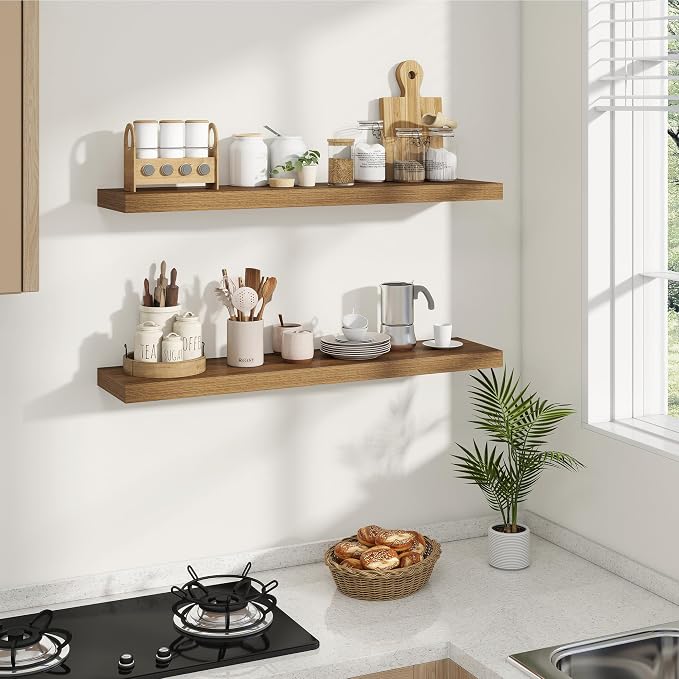Dreamland Deep Floating Shelves, 8" Deep Long Shelves Set of 2, 40 Inches Floating Shelf for Wall,Large Display & Storage Shelf for Bathroom Bedroom Living Room Kitchen Office, Walnut