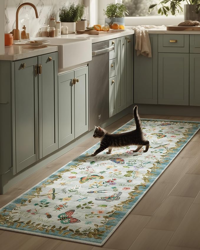 Machine Washable Runner Rug for Entryway: 2'x6' Kitchen Rugs Stain Resistant Non Slip Low Pile Soft Carpet Runners for Hallways Indoor Entryway Kitchen Beside Bedroom Living Room Farmhouse