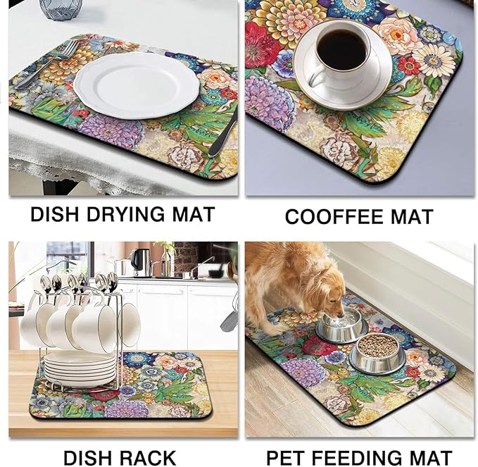 Fun Coffee Mat 19inx12in,Coffee Bar Mat for Countertops,Absorbent Hide Stain Anti-Slip Coffee Bar Accessories Fit Under Coffee Machine Mat,dish Drying Mats for Kitchen