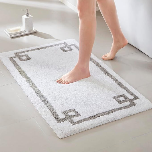 Madison Park Evan 100% Cotton Bathroom Rug Non Slip Backing-Luxrurious Tufted Plush Bath Mat Absorbent, Quick Dry, Spa Design Shower Room Décor, 24x40, White