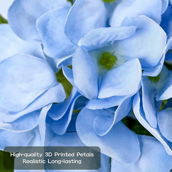 2 Pcs Artificial Hydrangea Tree 2ft Fake Potted Tree with Blue 3D Printed Petals, Realistic Faux Hydrangea Plant in Pot for Front Porch Entryway Indoor Outdoor Home Office Decor