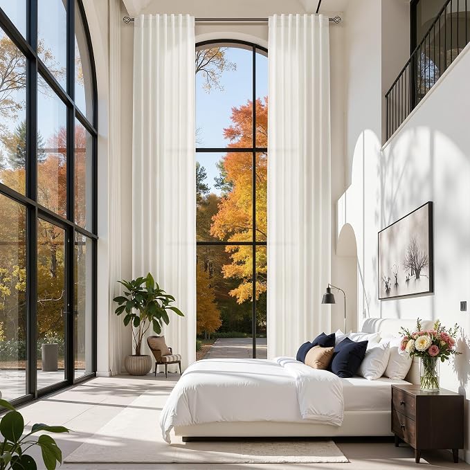 Nanspring Natural Extra Long Linen Curtains 132 Inch Length for Living Room 2 Panels Set Back Tab Natural Privacy Drapes Large Window Semi Sheer Floor to Ceiling for Bedroom Boho Cream W50 x L132