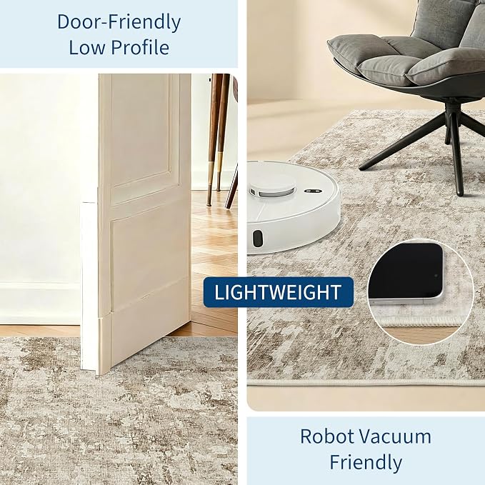 GarveeHome 9x12 Abstract Area Rug, Washable Soft Low Pile Non Slip Accent Rug for Living Room, Bedroom, Dining Room, Modern Neutral Indoor Carpet