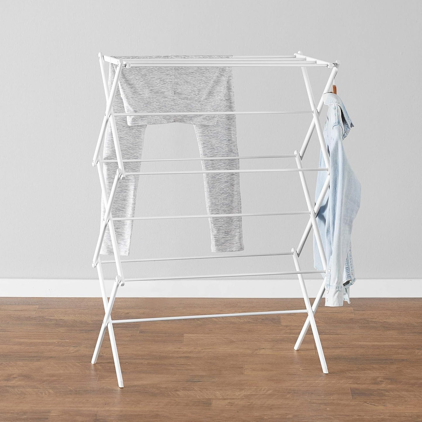 Amazon Basics Foldable Portable Laundry Rack for Air Drying Clothing, Indoor Outdoor Use - 14.5" D x 29.5" W x 41.8" H, White