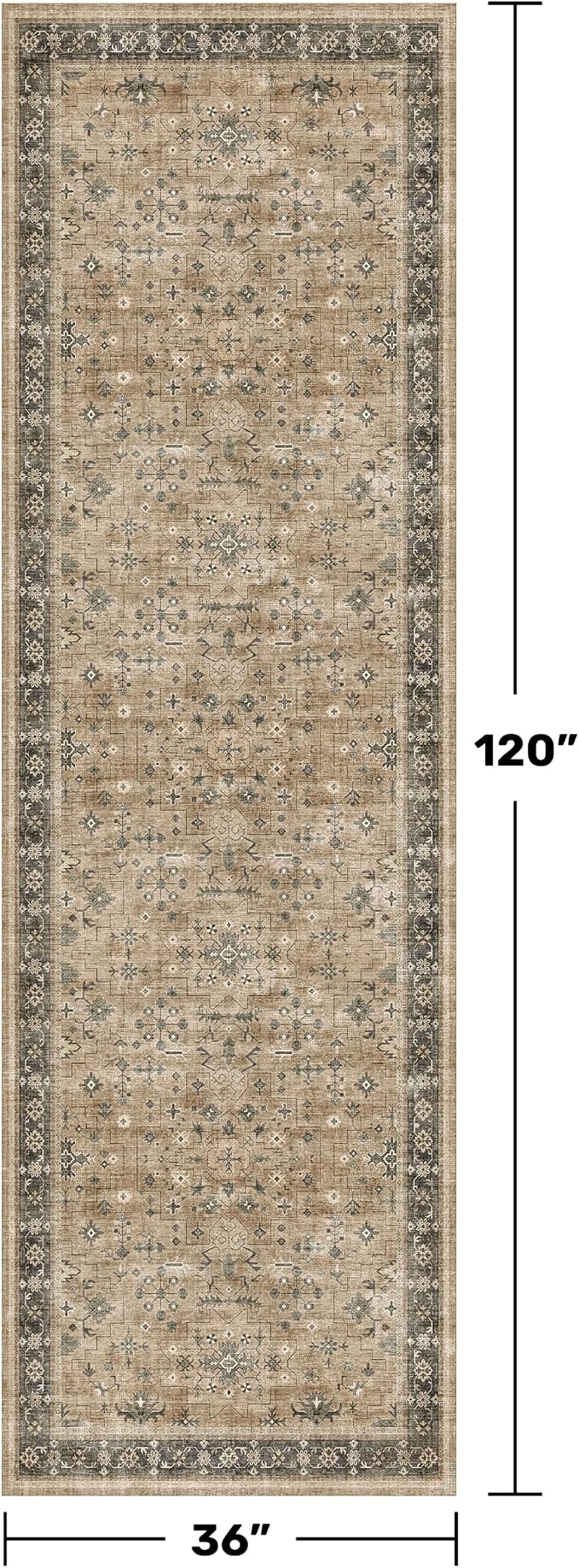 Boho Washable 3x10 Extra Long Runners for Hallways, Earthy Sage Taupe Kitchen Runner Rug, Vintage Entryway Indoor Rug, Non-Slip Stain Resistant Low Pile Throw Rug