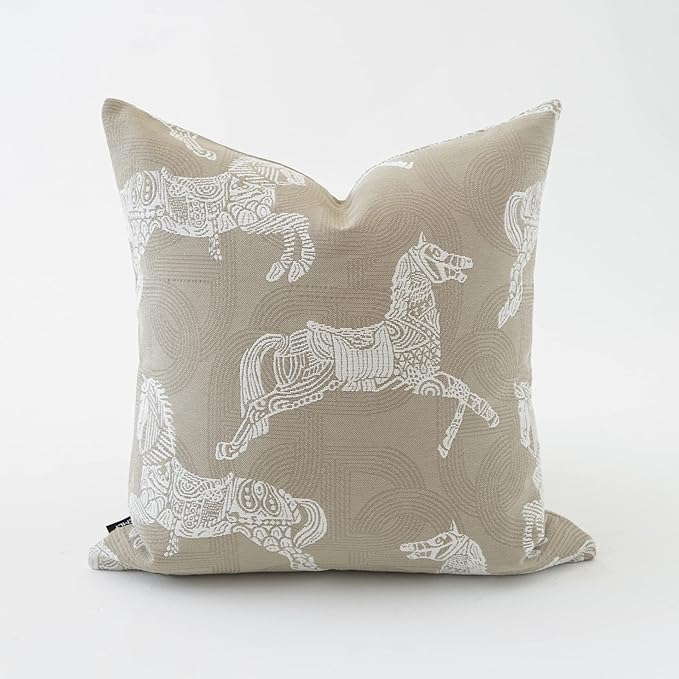 Croker Horse 18x18'' Inches Throw Pillow Cushion Cover - Horse Pattern Jacquard Craft Luxury Modern Fashion Style Couch Sofa Pillow Covers for Bedroom Living Room