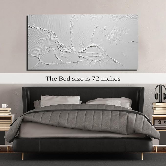 Minimalist Hand Painted Wall Art for Hotel Extra Large Wall Art for Office White Abstract Wall Pictures for Living Room Size 36 x 72 Inch
