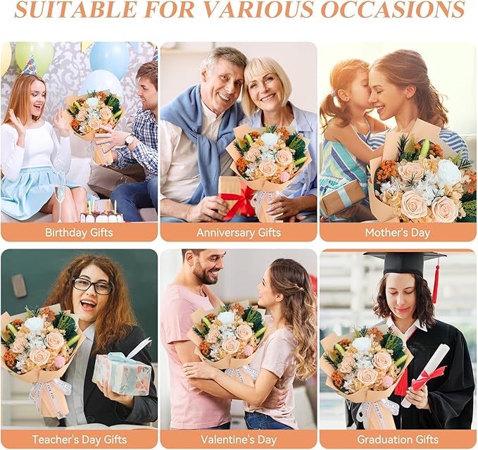 Flowers for Delivery,Preserved Flowers Bouquets – 4 Eternal Champagne Roses that Last 2-3 Years,Mothers Day Gifts for Mom,Grandma, Wife, Forever Flowers for Birthday,Valentines,Anniversary,Home Decor