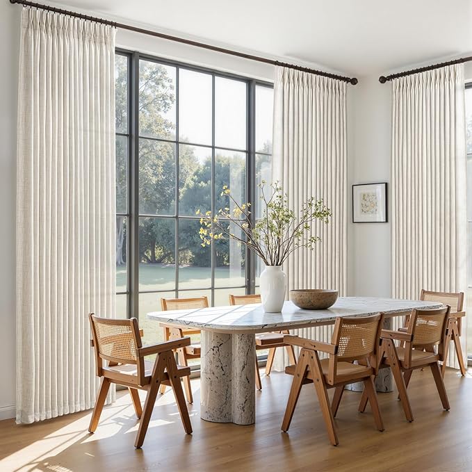 Thick Linen Pinch Pleated Curtains 78 Inches Long 2 Panels Set for Dining Room, Ivory Beige Memory Shape Semi Sheer Country Bedroom Viral Windows Curtain That Let Light in 50 x 78 Inch Drapes Decor