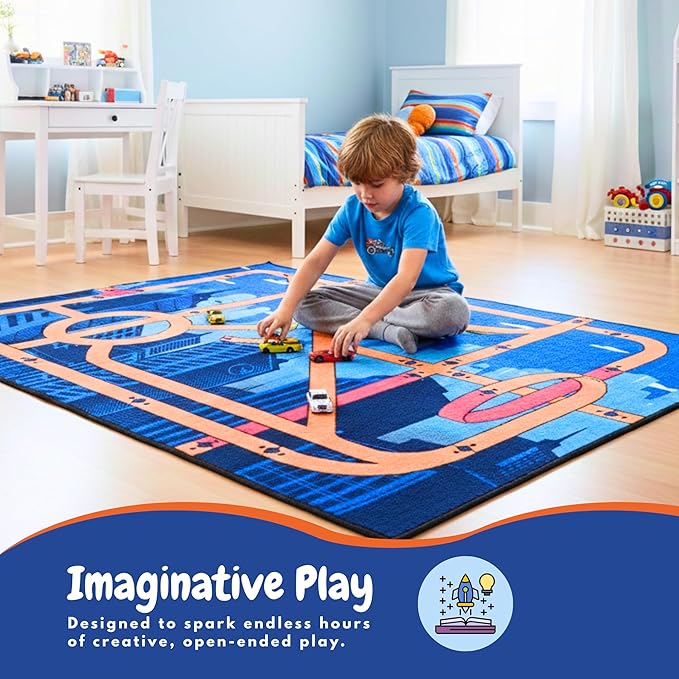 Hot Wheels Interactive Play Area Rug, 69 x 52 Inch Large Kids Race Track Playmat with Non-Slip Backing for Bedroom & Playroom (100% Officially Licensed Product) by Franco