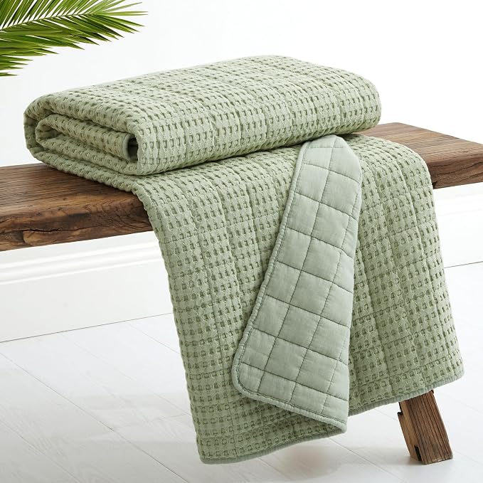 Levtex Home - Mills Waffle - Throw - Desert Sage Cotton Waffle - Throw Size 50 x 60in.
