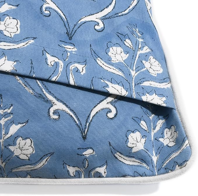 Ridhi Block Print Cornflower Blue Pillow Cover 24" x 24" (Pack of 2) Decorative Couch Pillows for Living Room, Chic Boho Cute Outdoor Pillows Covers Gifts for Spring, Easter and Valentine
