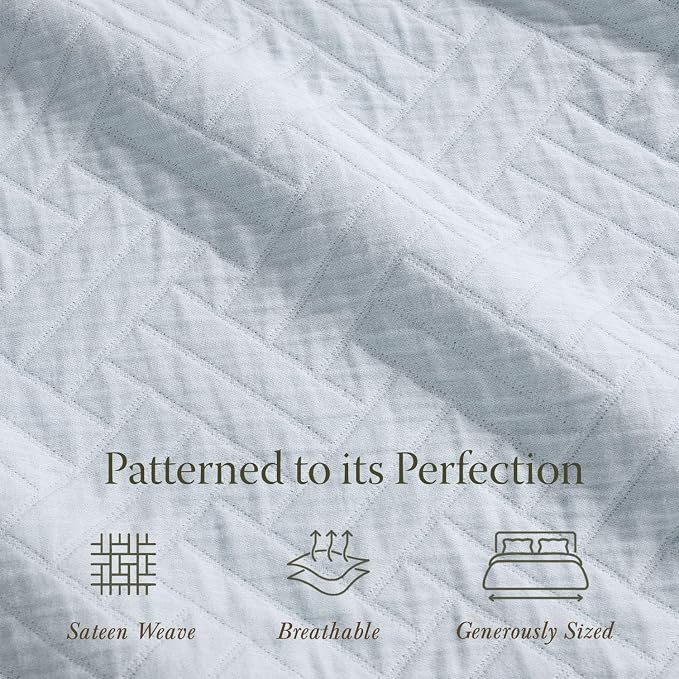 Threadmill Luxury Cotton Blankets for Queen Size Bed |All-Season 100% Cotton Queen Size Blanket | Criss Cross Jacquard Cozy Lightweight, Soft Breathable Coverlet fits Full Size Bed, 90x92 | Light Blue