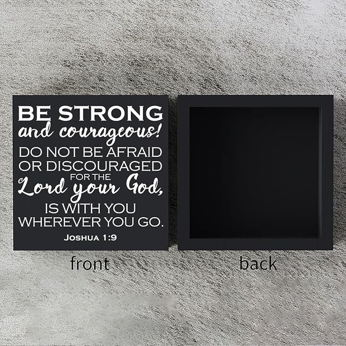 Bible Verse Wooden Box Sign Plaque Be Strong and Courageous Do Not Be Afraid Wood Box Sign Rustic Art Home Office Shelf Desk Decor 5 x 5 x 1 Inches