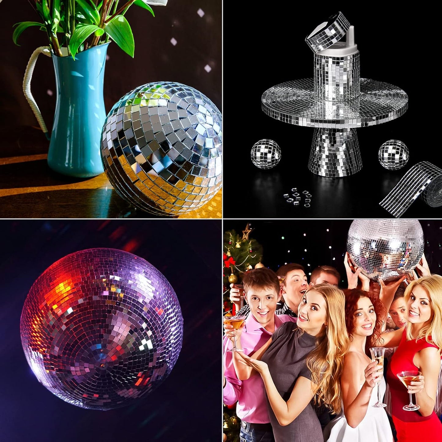 Art3dwallpanels 12 Pack Self-Adhesive Glass Mirror Mosaic Tiles 4728 Pieces Small Square Mirror Tiles Sticker for DIY Craft Decoration, Disco Ball Silver