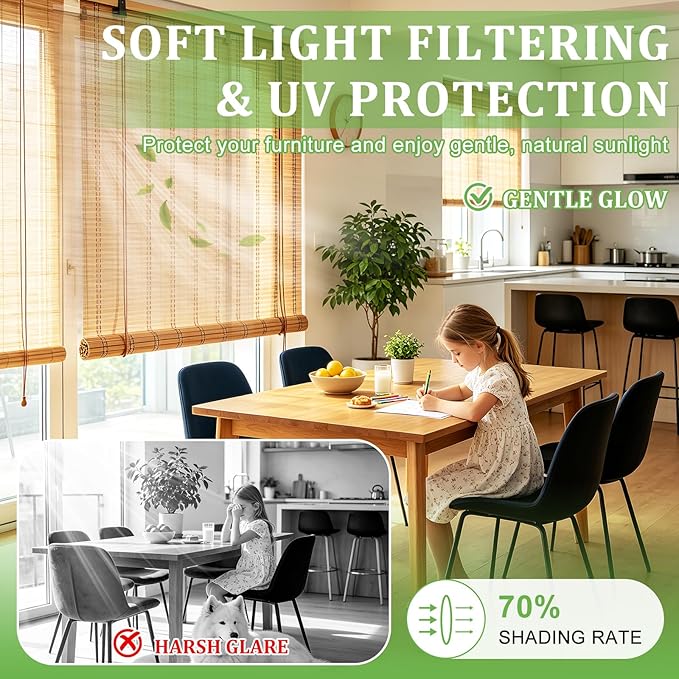 Bamboo Blinds 36x72 inch Bamboo Roman Shades for Indoor Windows Outdoor Patio,Light Filtering Sunshade Roll Up Window Shades,Easy to Install