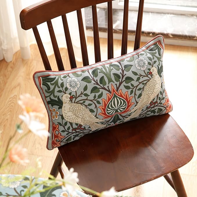ISAENNE Vintage Linen Rectangle Throw Pillow Cover,Set of 2,20"x12"-Naples D